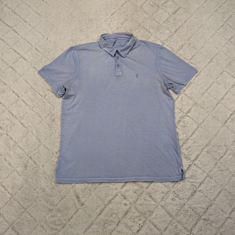 John Varvatos Shirt Mens L Blue Light Polo Slub Knit Cotton Embroidered Logo